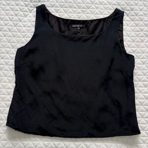 Lafayette 148 New York Silk Blend Top Sz 16 Quiet Luxury Black Satin Minimalist